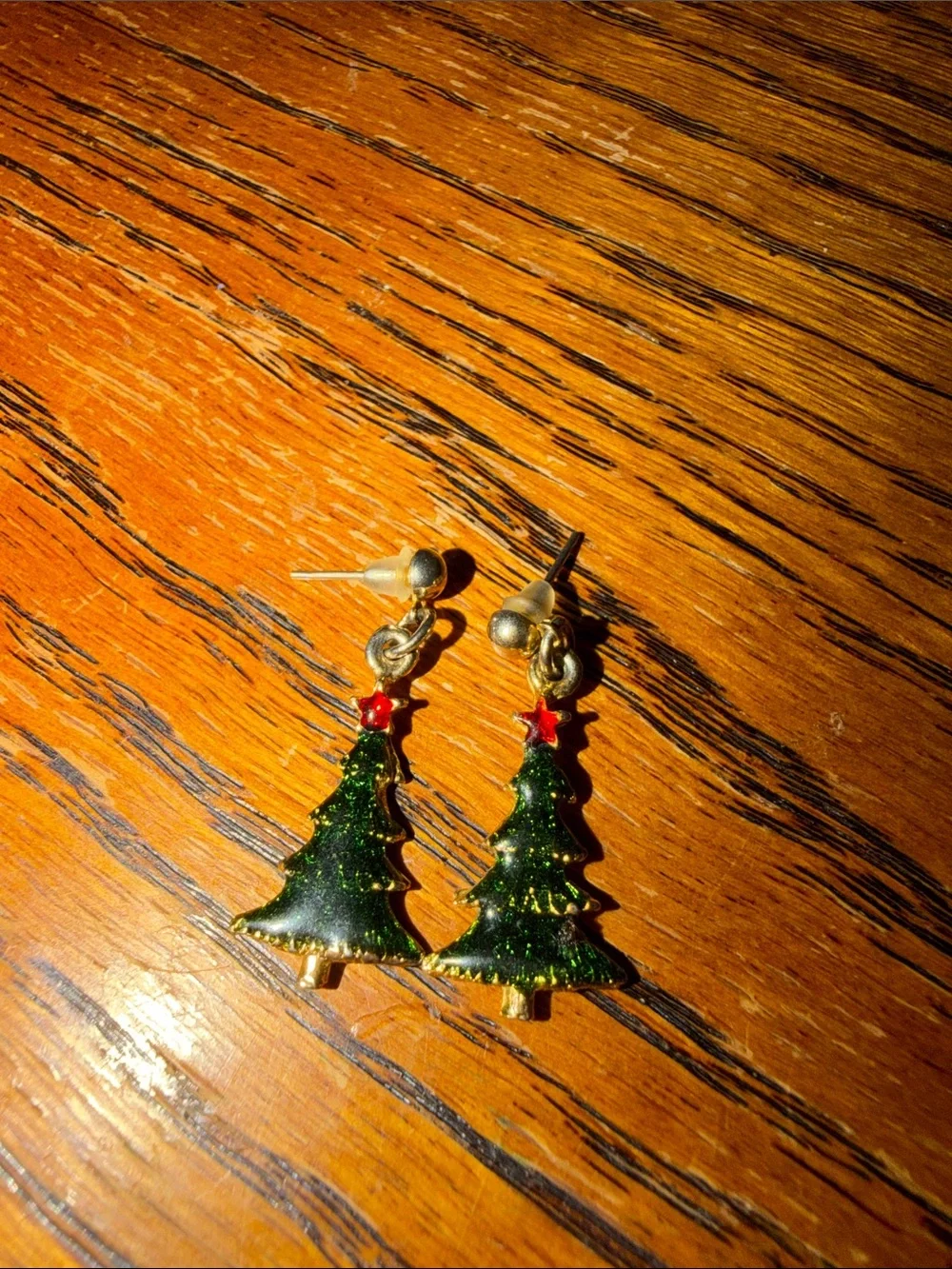 Festive Green Christmas Tree Drop Earrings